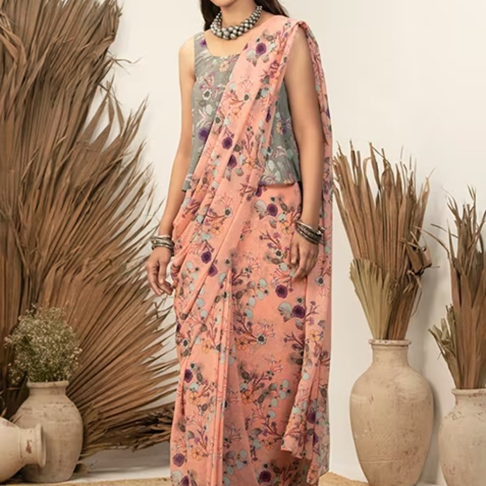 Payal Singhal for Indya Blush Floral Pre-Stitched Saree